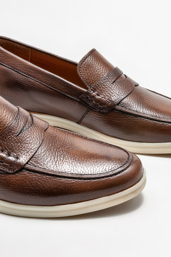 Kahve deri erkek loafer, günlük kullanım için - Elle Shoes