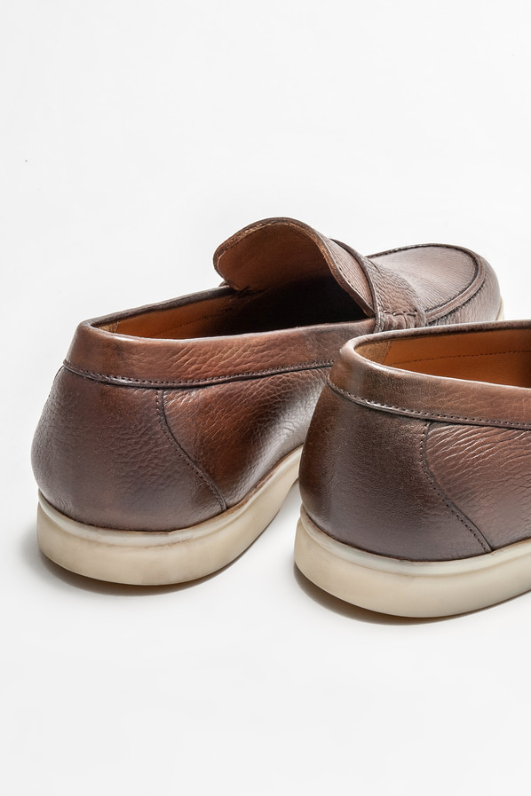 Kahve deri erkek loafer, günlük kullanım için - Elle Shoes