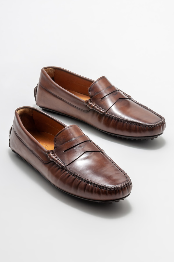 Kahve deri erkek loafer, günlük kullanım için - Elle Shoes