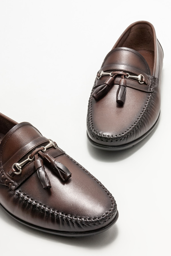Kahve deri erkek loafer, günlük kullanım için - Elle Shoes