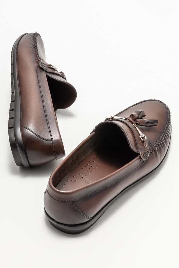 Kahve deri erkek loafer, günlük kullanım için - Elle Shoes