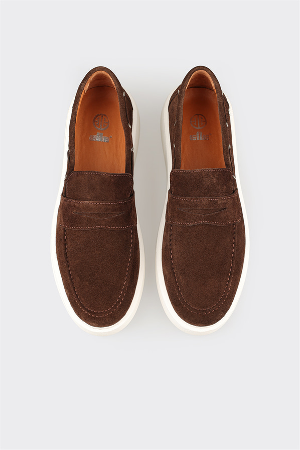 Kahve deri erkek loafer, günlük kullanım için - Elle Shoes