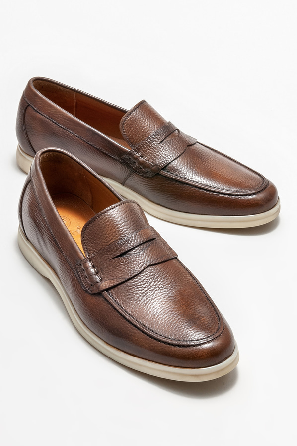 Kahve deri erkek loafer, günlük kullanım için - Elle Shoes