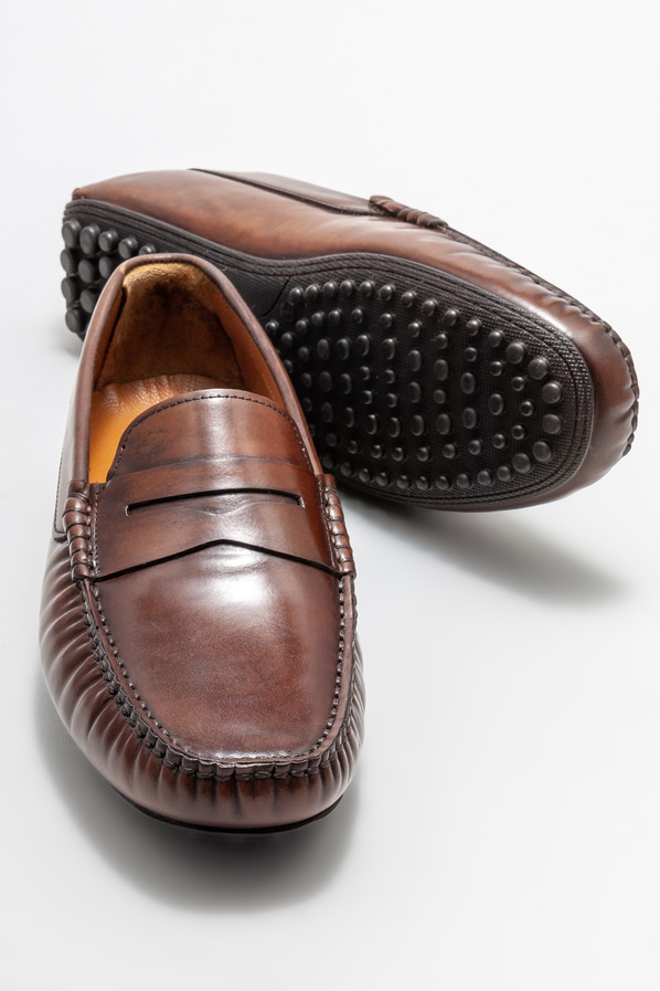 Kahve deri erkek loafer, günlük kullanım için - Elle Shoes