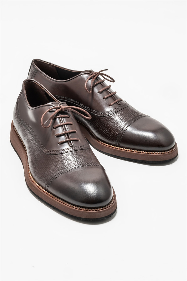 Kahve deri erkek klasik ayakkabı - Elle Shoes