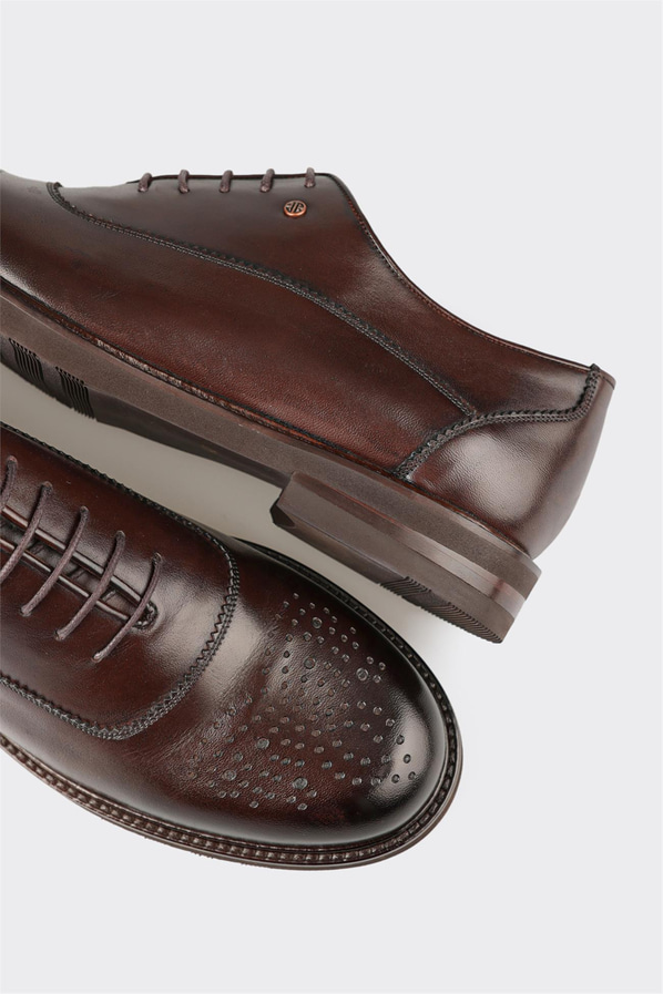 Kahve deri erkek klasik ayakkabı - Elle Shoes