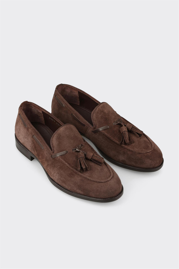 Kahve deri örgü dokulu erkek loafer, ofis stili için - Elle Shoes
