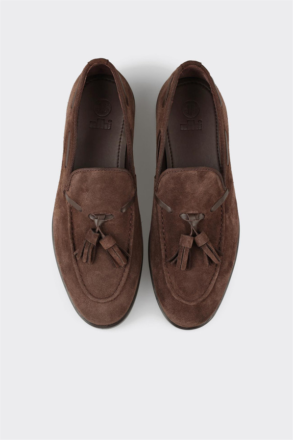 Kahve deri örgü dokulu erkek loafer, ofis stili için - Elle Shoes