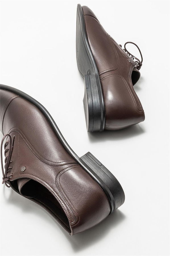 Kahve deri erkek klasik ayakkabı - Elle Shoes