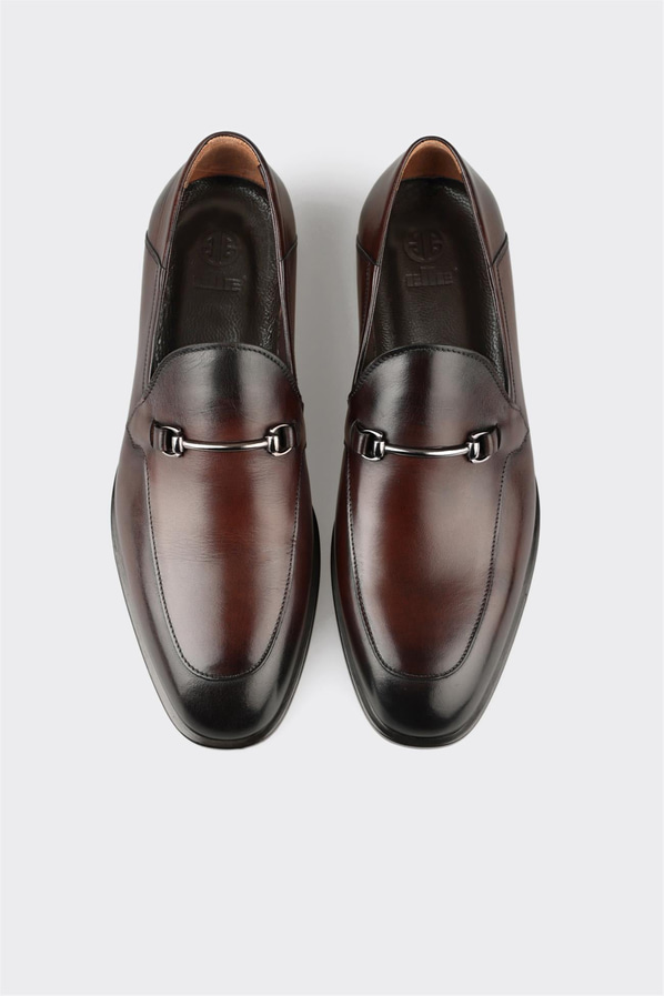 Kahve deri erkek loafer, klasik stil için - Elle Shoes