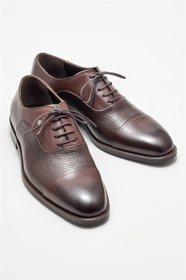 Kahve deri erkek klasik ayakkabı - Elle Shoes