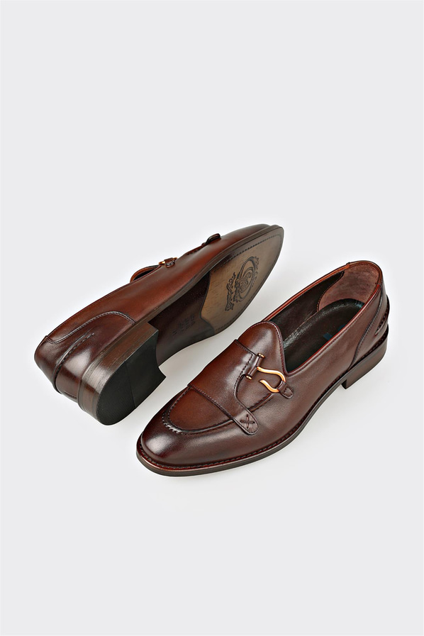 Kahve deri örgü dokulu erkek loafer, ofis stili için - Elle Shoes