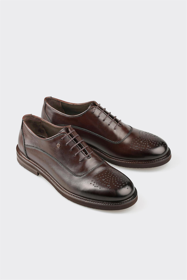 Kahve deri erkek klasik ayakkabı - Elle Shoes