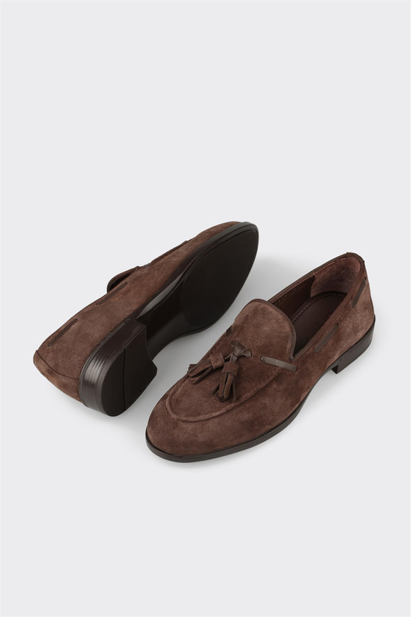 Kahve deri örgü dokulu erkek loafer, ofis stili için - Elle Shoes