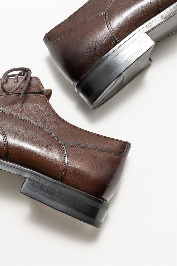 Kahve deri erkek klasik ayakkabı - Elle Shoes