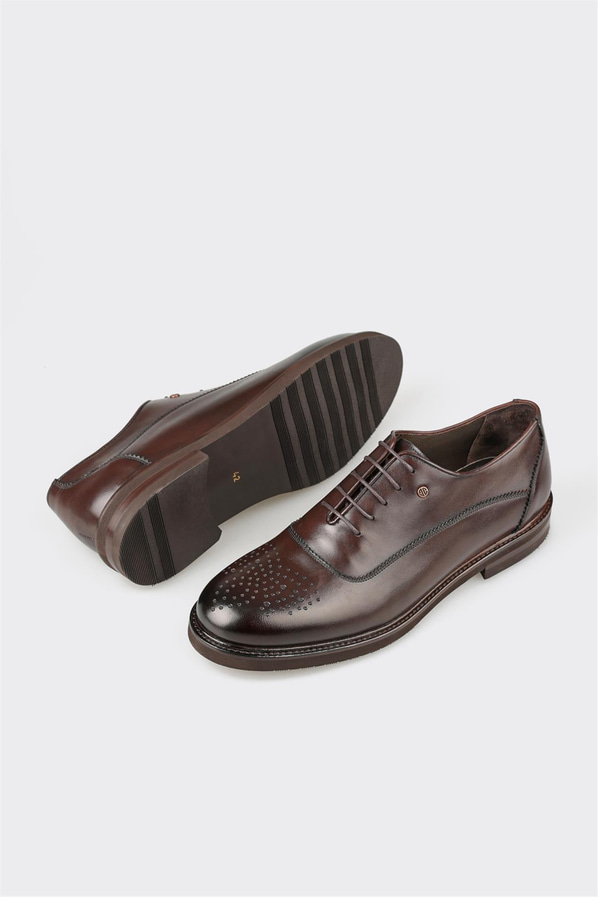 Kahve deri erkek klasik ayakkabı - Elle Shoes