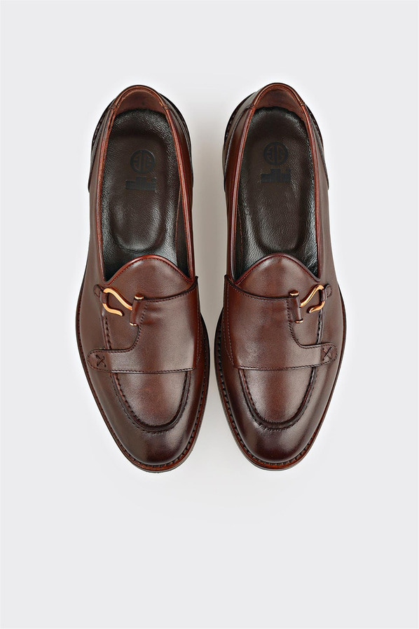 Kahve deri örgü dokulu erkek loafer, ofis stili için - Elle Shoes