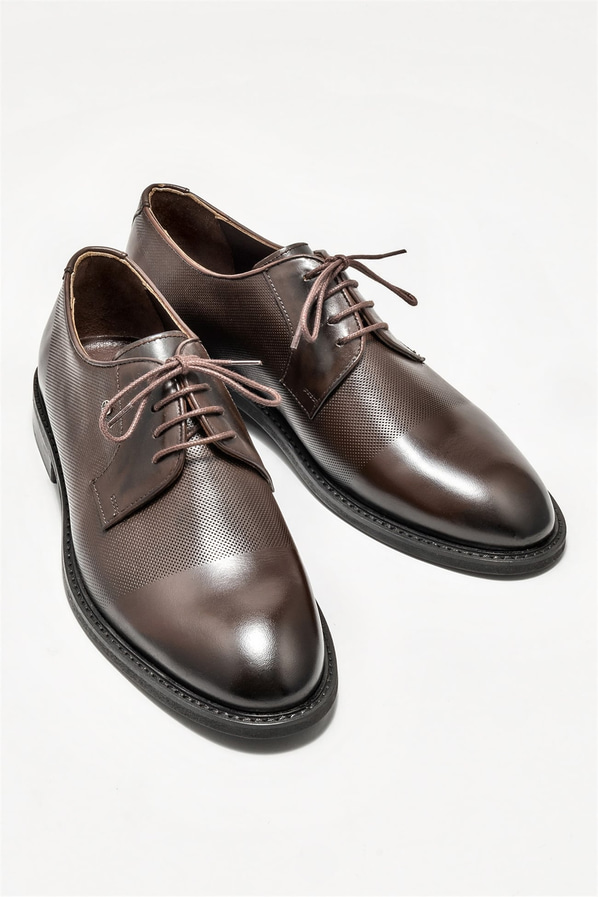 Kahve deri erkek klasik ayakkabı - Elle Shoes