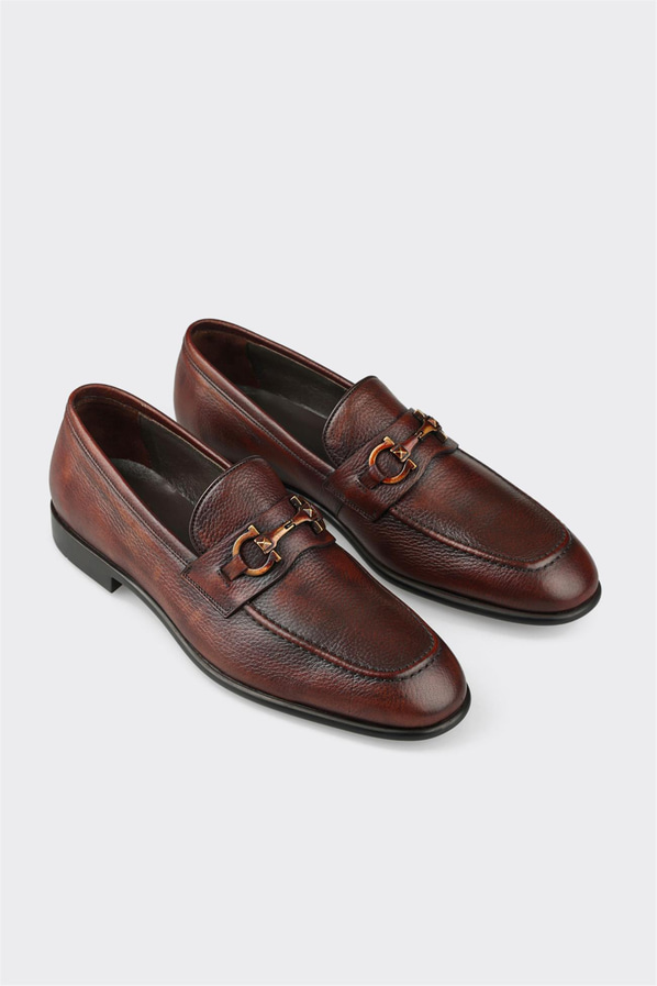 Kahve deri erkek loafer, klasik stil için - Elle Shoes