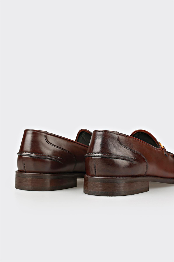 Kahve deri örgü dokulu erkek loafer, ofis stili için - Elle Shoes