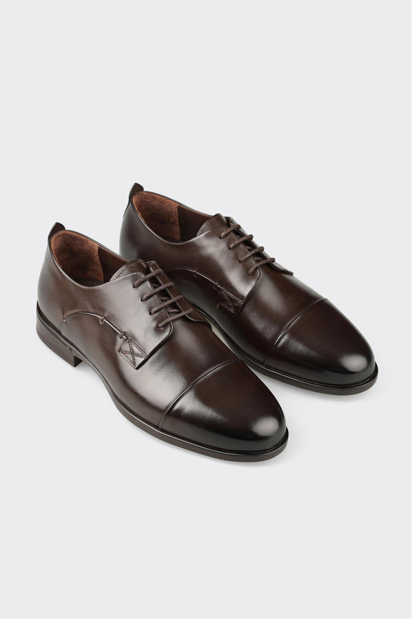 Kahve deri erkek klasik ayakkabı - Elle Shoes