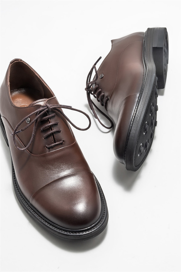 Kahve deri erkek klasik ayakkabı - Elle Shoes