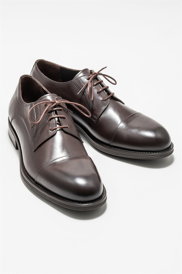 Kahve deri erkek klasik ayakkabı - Elle Shoes
