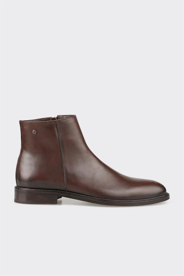 Kahve deri erkek klasik bot, ofis stili için - Elle Shoes