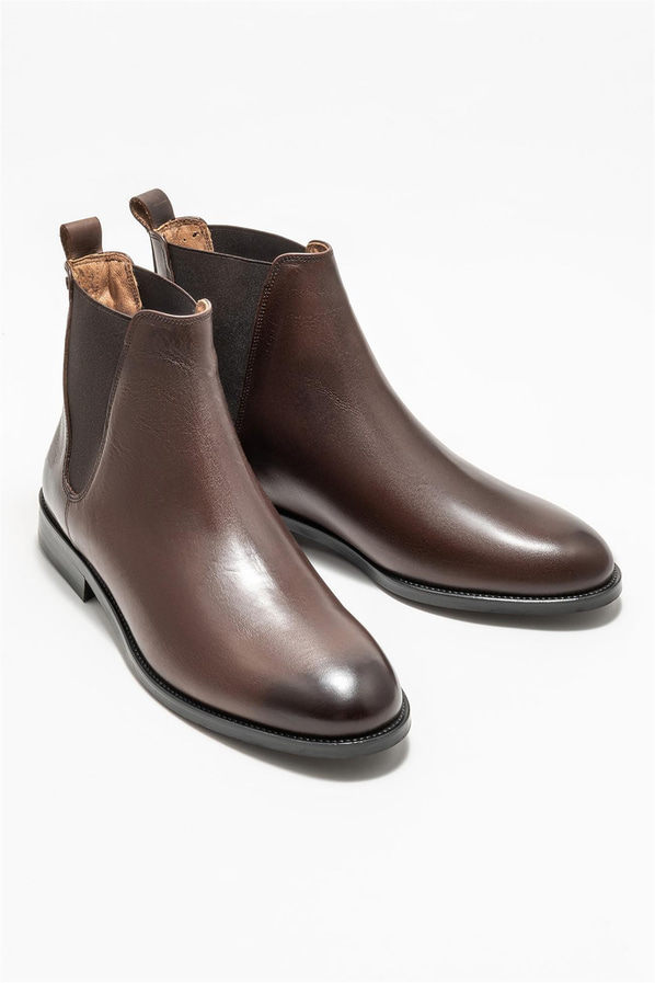 Kahve deri erkek klasik bot - Elle Shoes