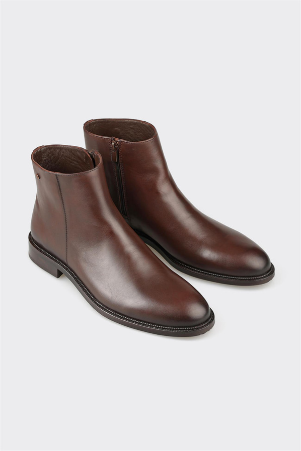Kahve deri erkek klasik bot, ofis stili için - Elle Shoes