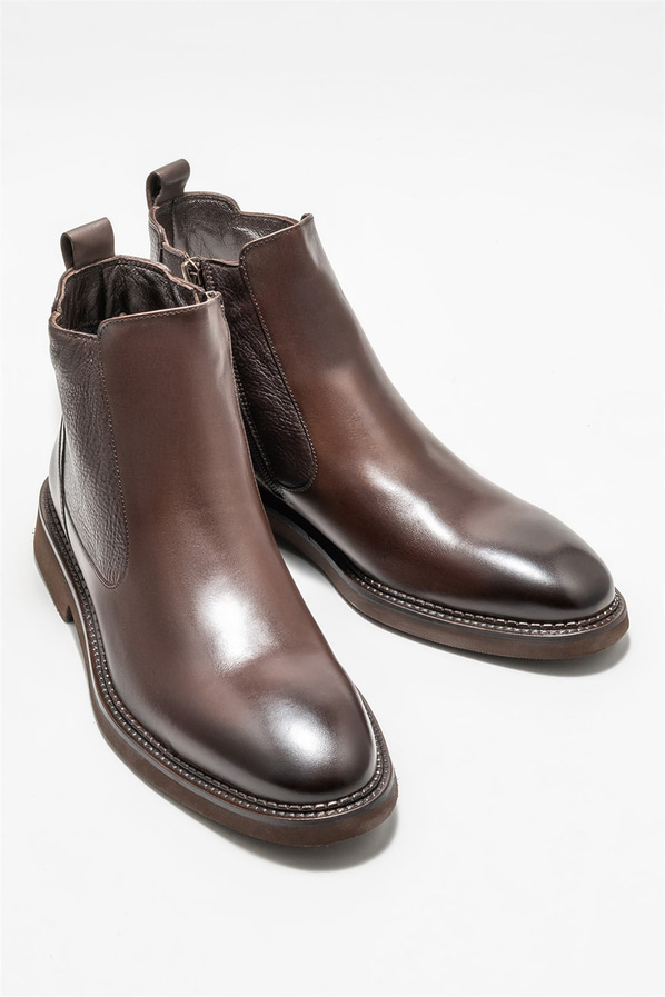 Kahve deri erkek klasik bot - Elle Shoes