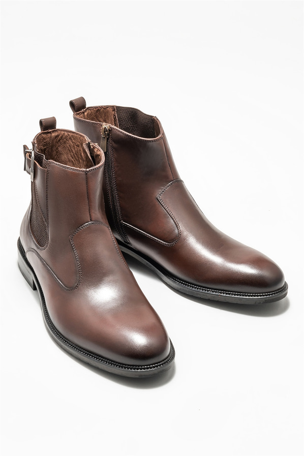 Kahve deri erkek klasik bot - Elle Shoes