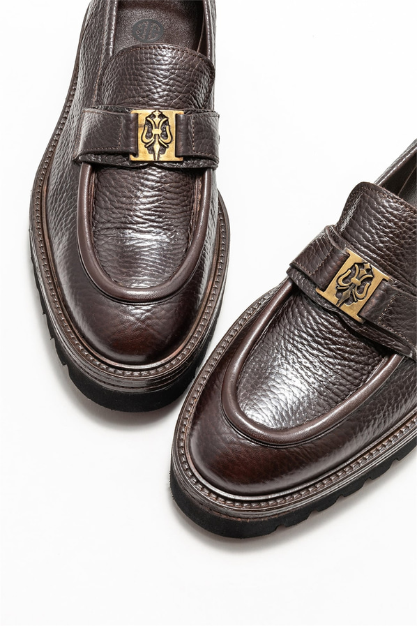 Kahve deri erkek loafer, klasik stil için - Elle Shoes