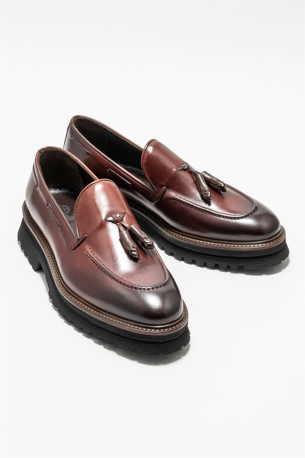 Kahve deri erkek loafer, klasik stil için - Elle Shoes