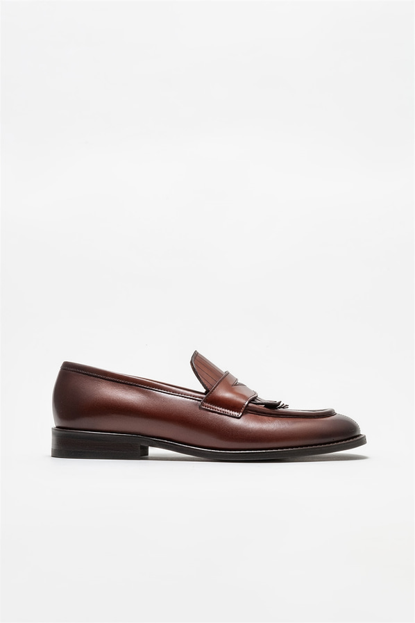 Kahve deri erkek loafer, klasik stil için - Elle Shoes
