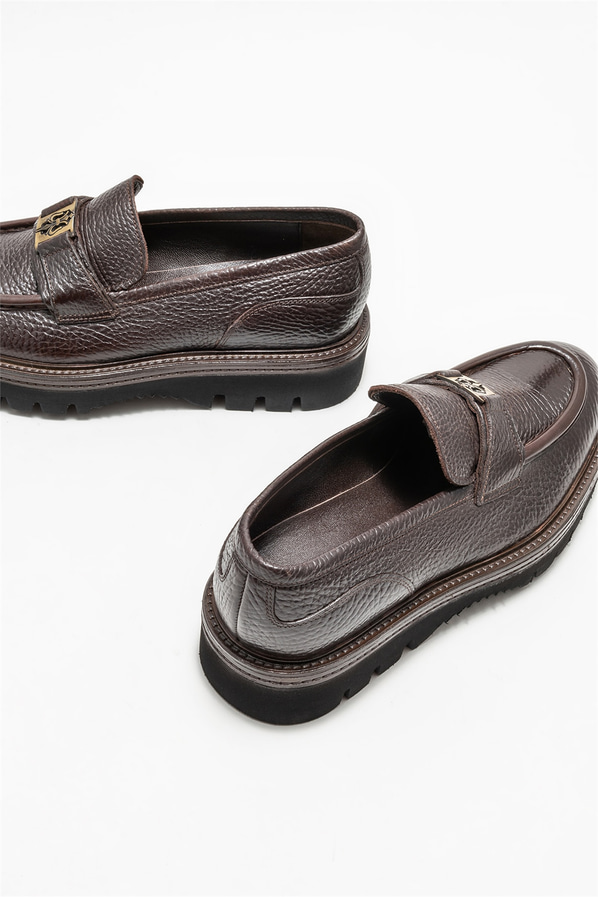 Kahve deri erkek loafer, klasik stil için - Elle Shoes