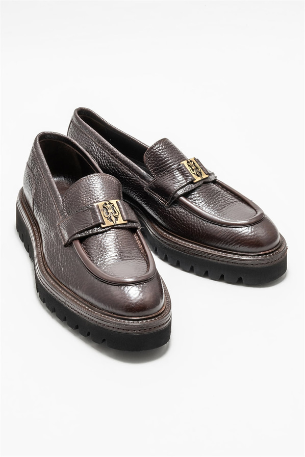 Kahve deri erkek loafer, klasik stil için - Elle Shoes
