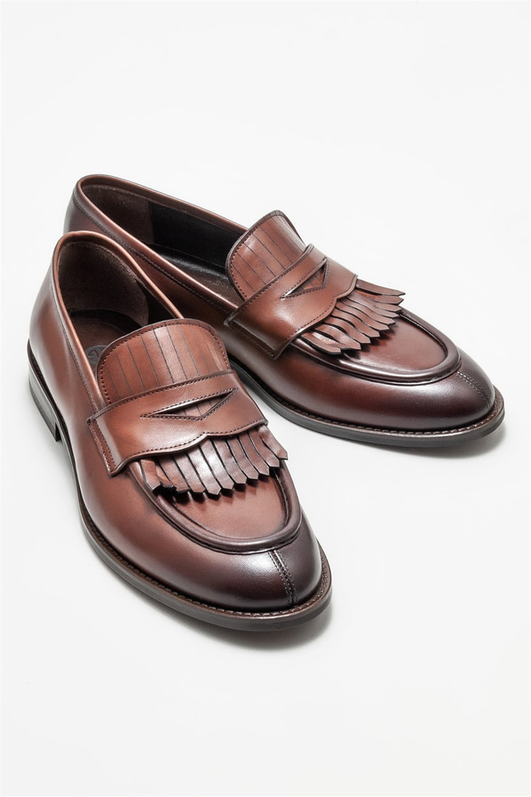 Kahve deri erkek loafer, klasik stil için - Elle Shoes