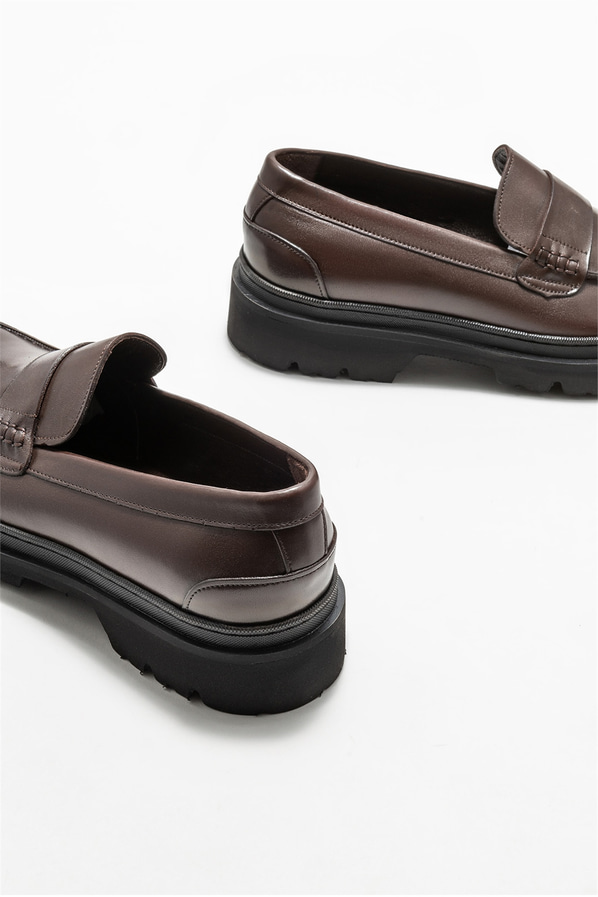 Kahve deri erkek loafer - Elle Shoes