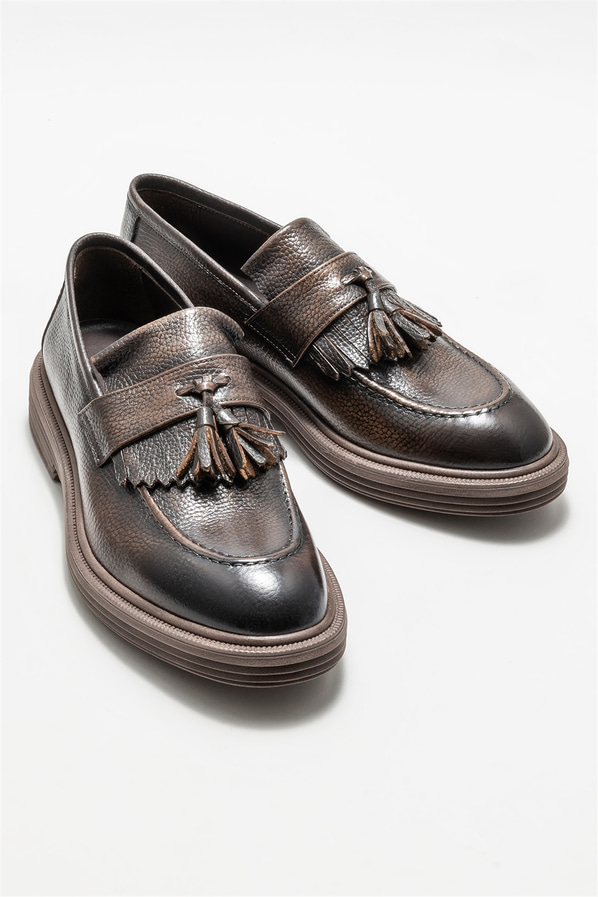 Kahve deri erkek loafer - Elle Shoes