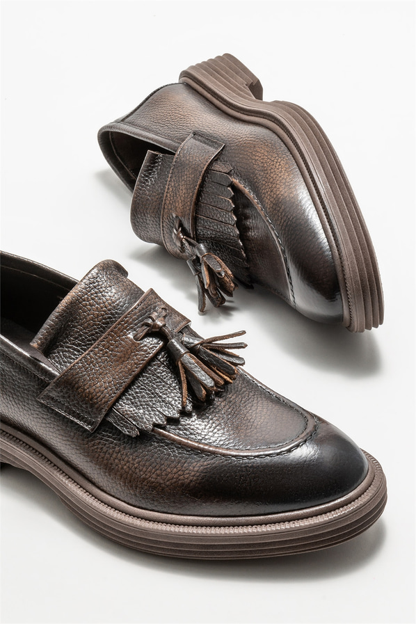 Kahve deri erkek loafer - Elle Shoes