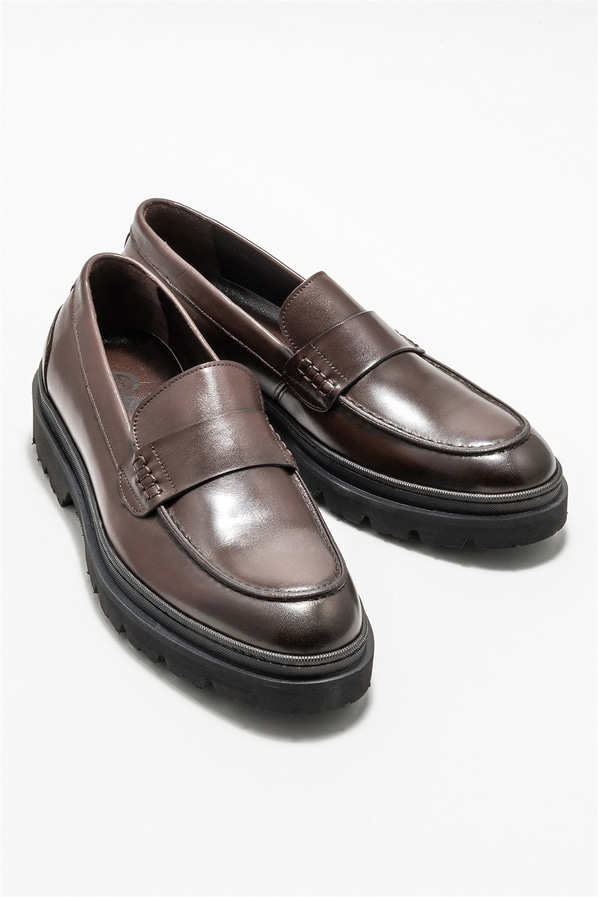 Kahve deri erkek loafer - Elle Shoes