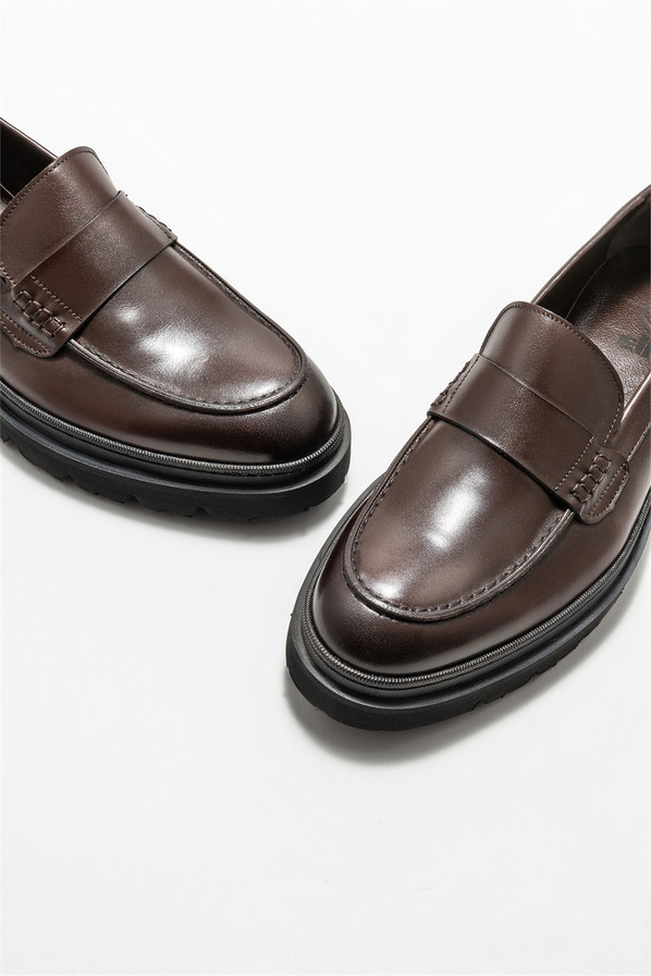 Kahve deri erkek loafer - Elle Shoes