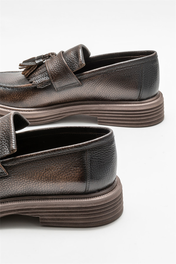 Kahve deri erkek loafer - Elle Shoes