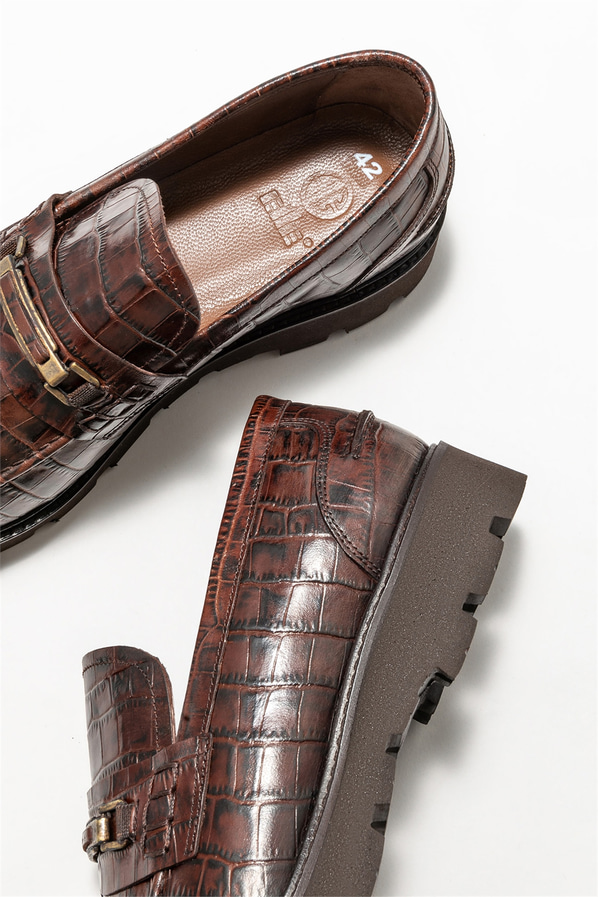 Kahve deri erkek loafer - Elle Shoes