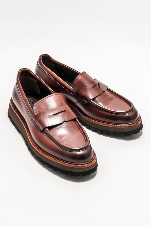 Kahve deri erkek loafer - Elle Shoes