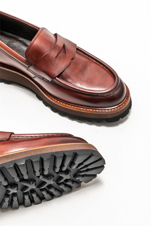 Kahve deri erkek loafer - Elle Shoes