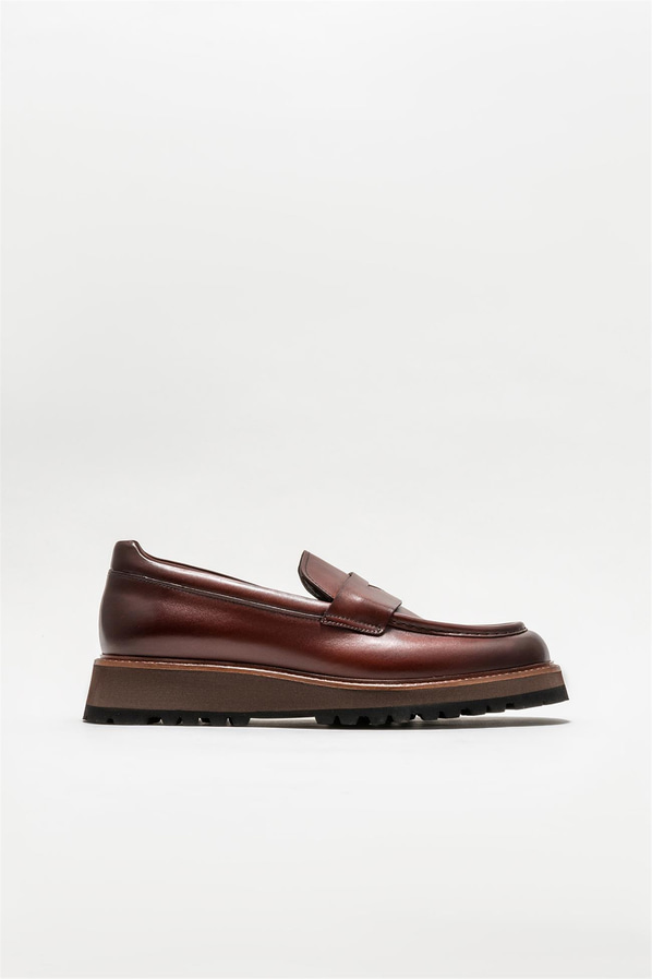 Kahve deri erkek loafer - Elle Shoes