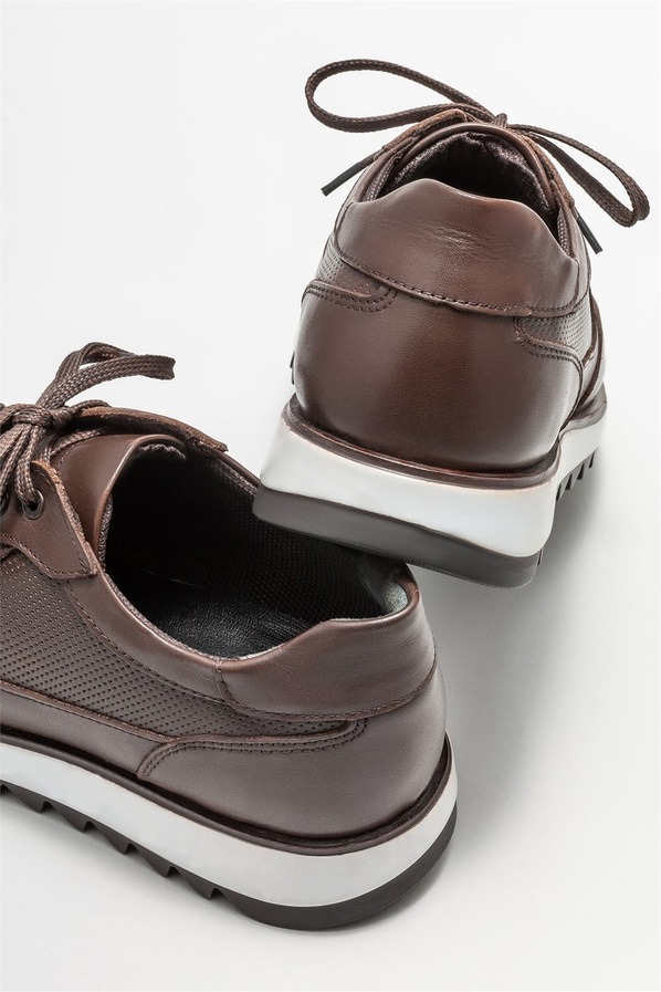 Kahve deri erkek spor ayakkabı - Elle Shoes