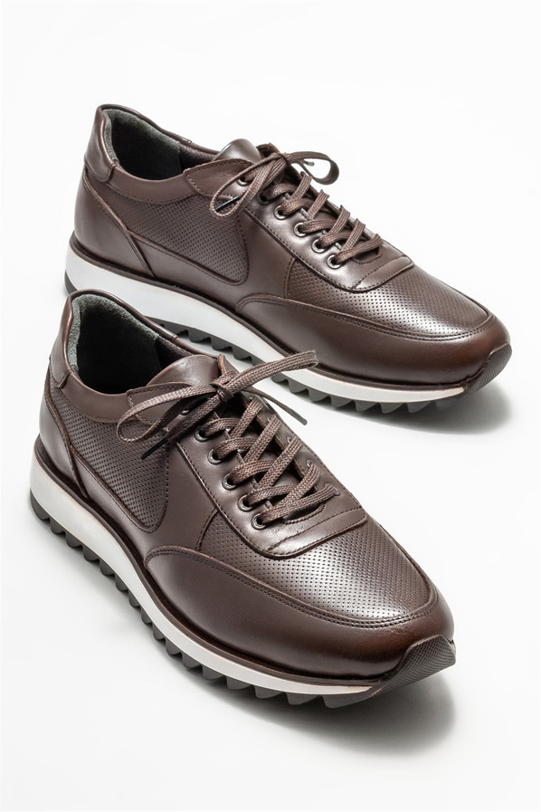 Kahve deri erkek spor ayakkabı - Elle Shoes